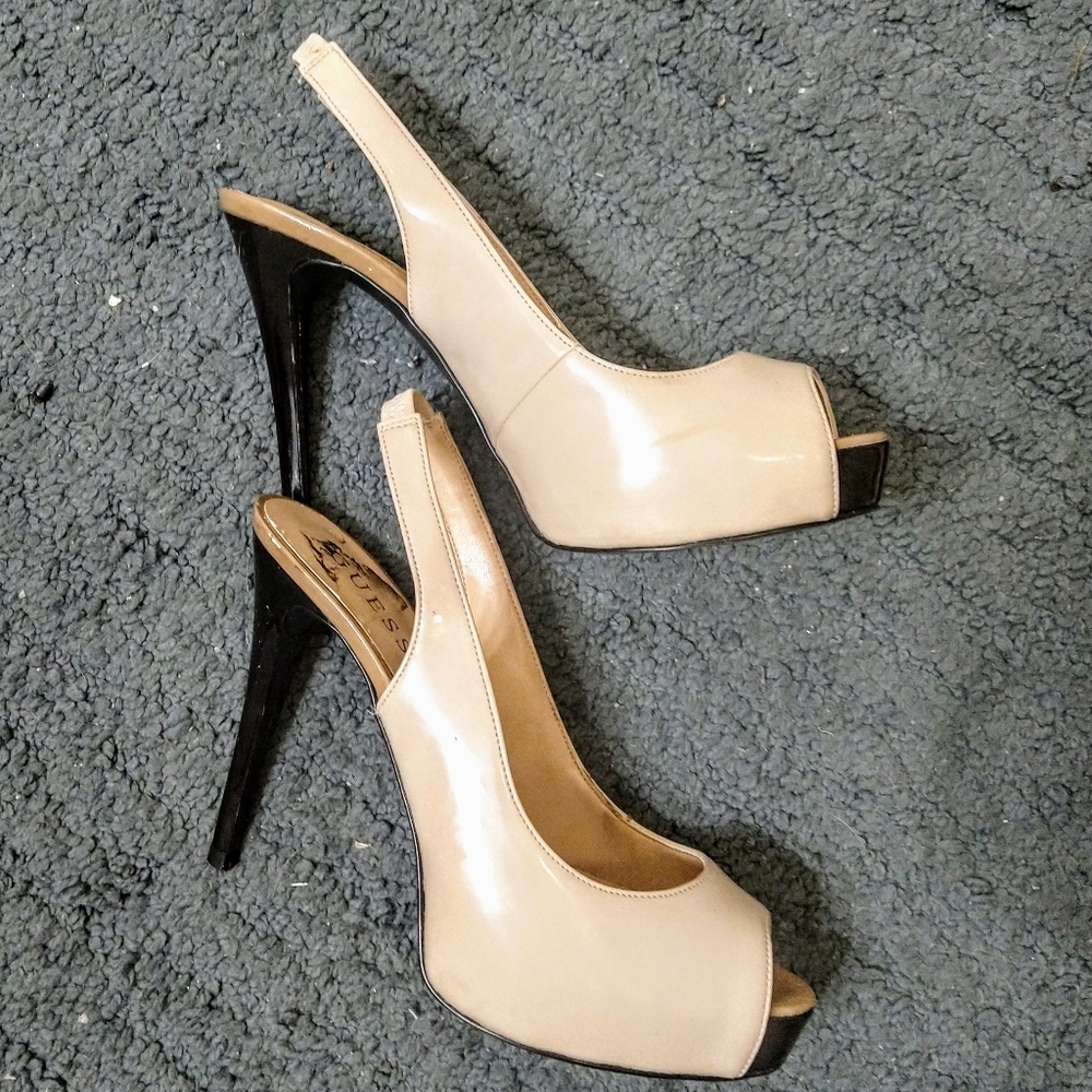 Guess Heels Tan/black heel size 7